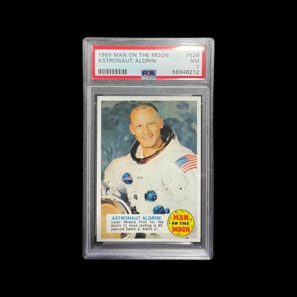 Original-1969 Topps Man on The Moon #52B Astronaut Buzz Aldrin PSA 7 NM-Rare - Picture 2 of 5